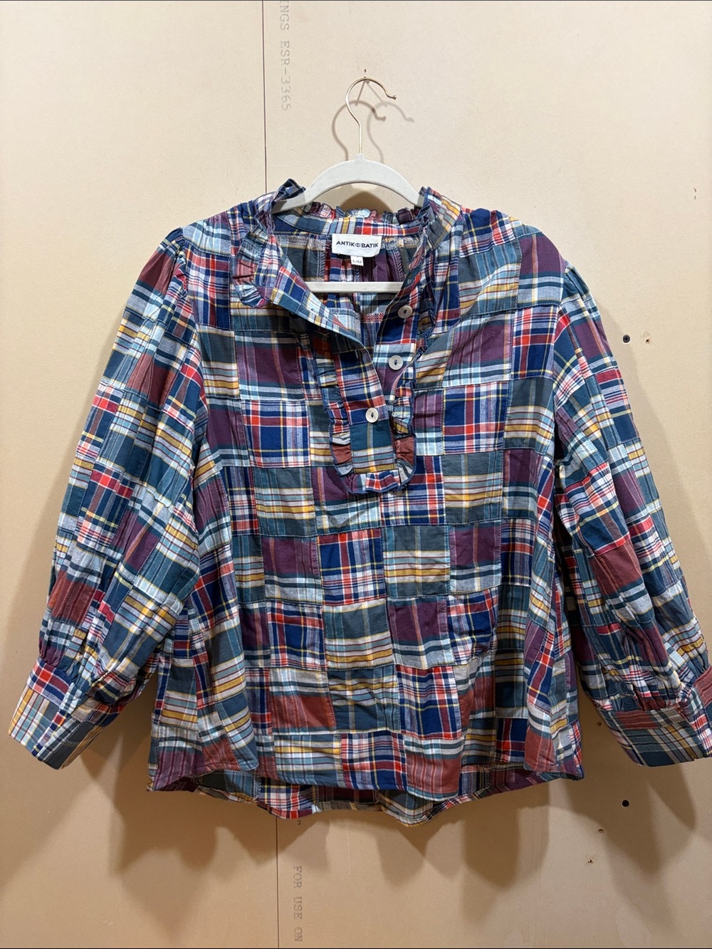 Antik Batik Multi Color Cotton Plaid Blouse Size L